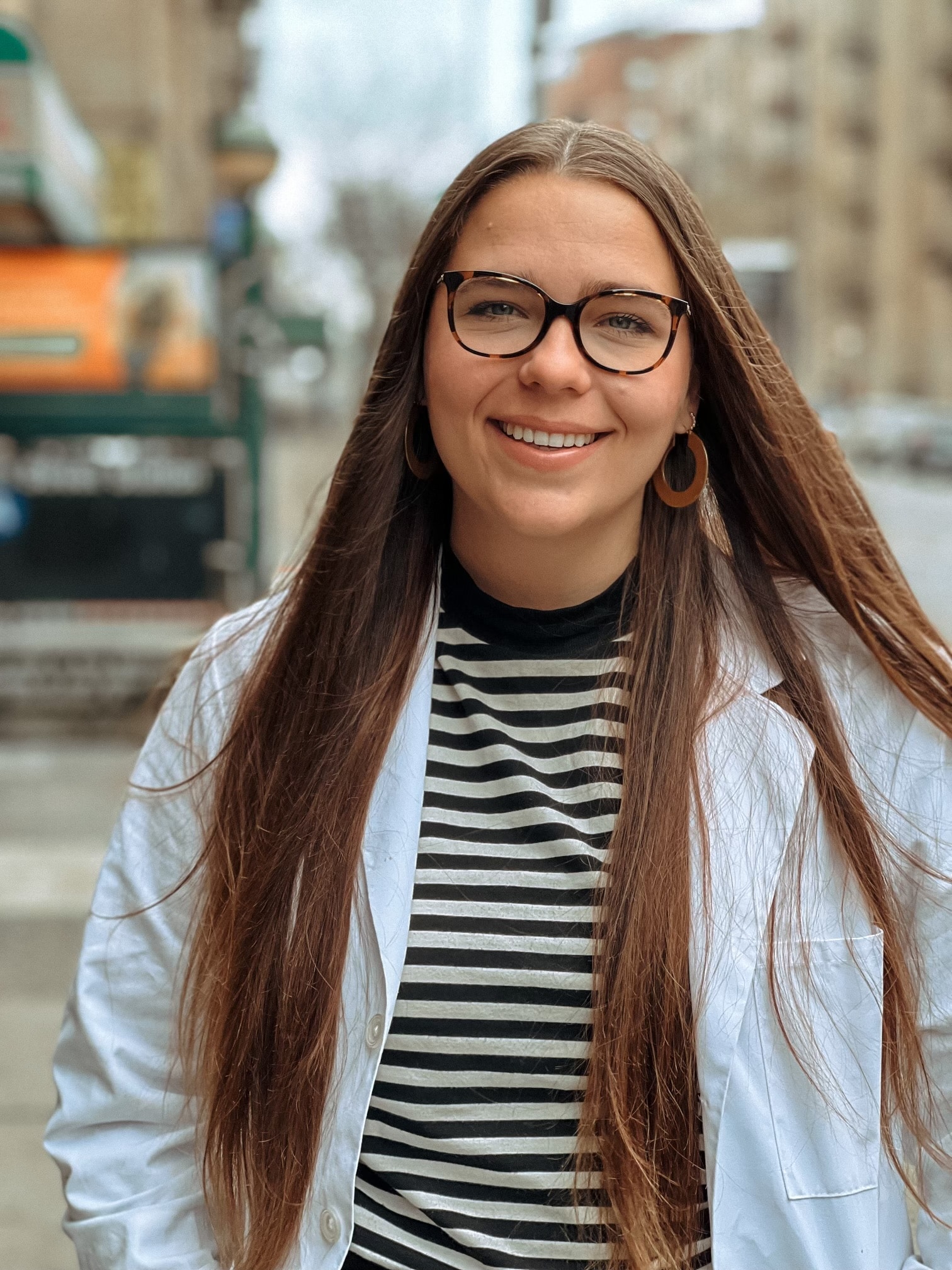 a woman wearing glasses